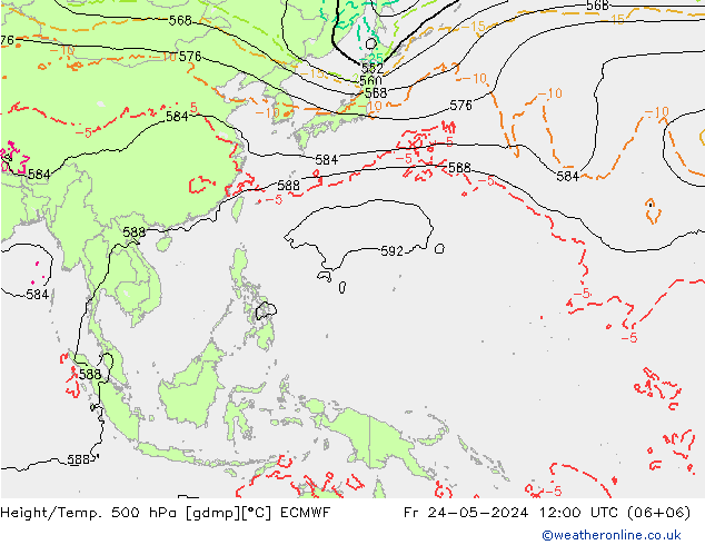 Z500/Regen(+SLP)/Z850 ECMWF vr 24.05.2024 12 UTC