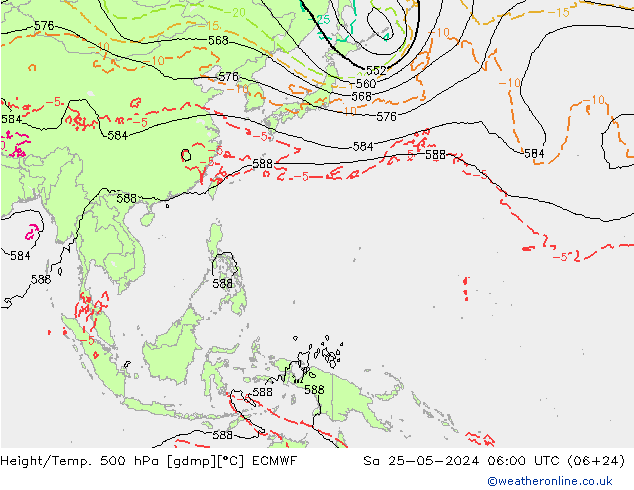 Height/Temp. 500 hPa ECMWF so. 25.05.2024 06 UTC