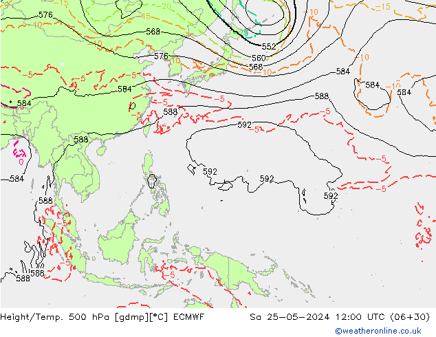 Z500/Rain (+SLP)/Z850 ECMWF Sa 25.05.2024 12 UTC