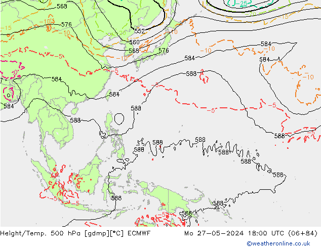 Z500/Rain (+SLP)/Z850 ECMWF Mo 27.05.2024 18 UTC