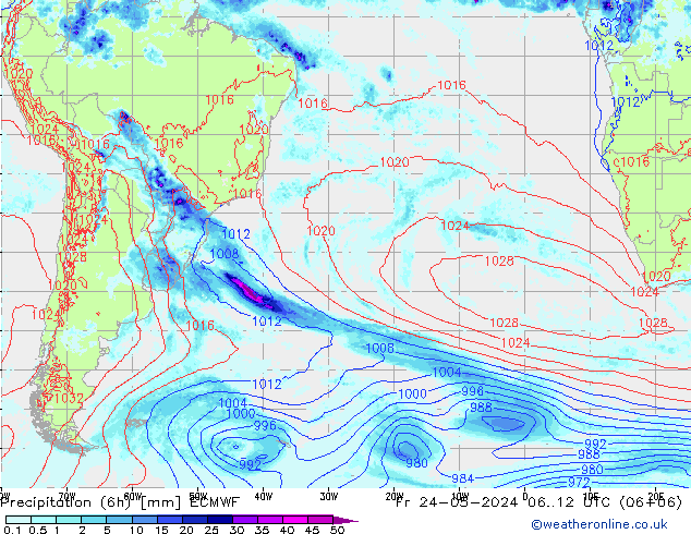 Z500/Rain (+SLP)/Z850 ECMWF Fr 24.05.2024 12 UTC