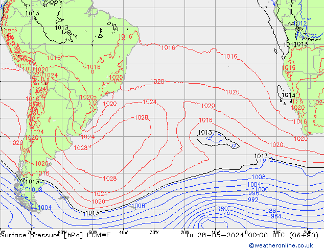 Atmosférický tlak ECMWF Út 28.05.2024 00 UTC