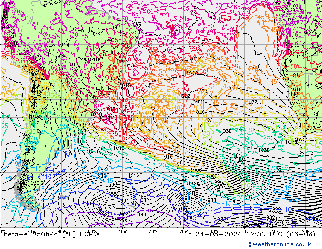 Theta-e 850hPa ECMWF  24.05.2024 12 UTC