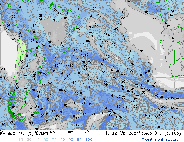 850 hPa Nispi Nem ECMWF Sa 28.05.2024 00 UTC