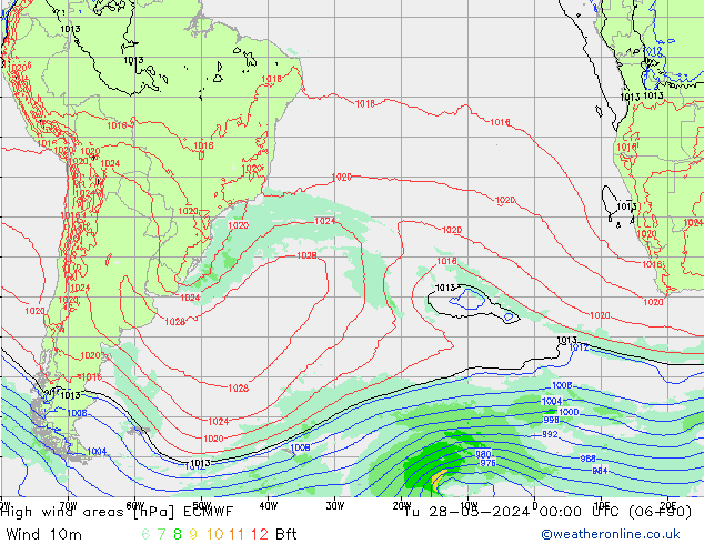 High wind areas ECMWF Tu 28.05.2024 00 UTC