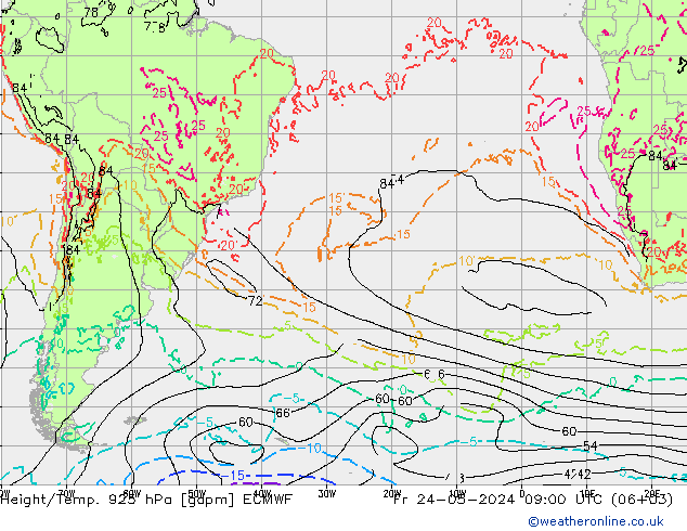 Geop./Temp. 925 hPa ECMWF vie 24.05.2024 09 UTC