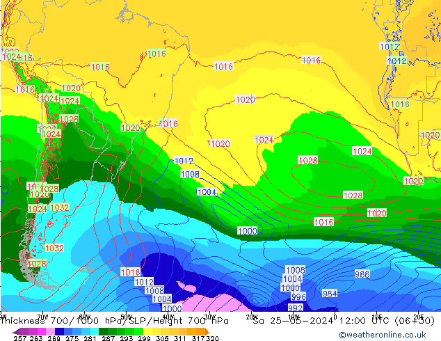 Thck 700-1000 hPa ECMWF  25.05.2024 12 UTC