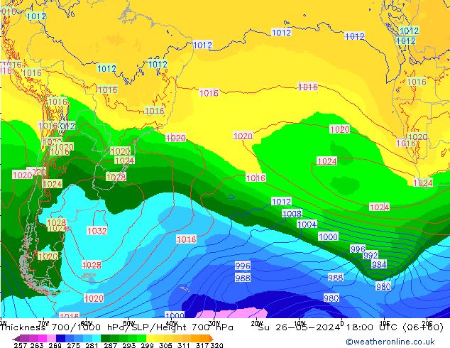 Thck 700-1000 hPa ECMWF nie. 26.05.2024 18 UTC