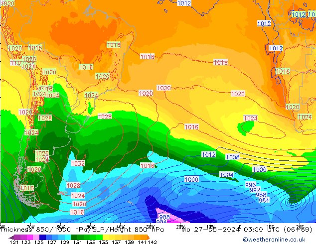 850-1000 hPa Kalınlığı ECMWF Pzt 27.05.2024 03 UTC