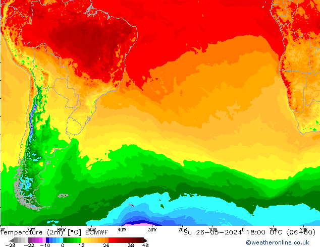 Temperatura (2m) ECMWF Dom 26.05.2024 18 UTC