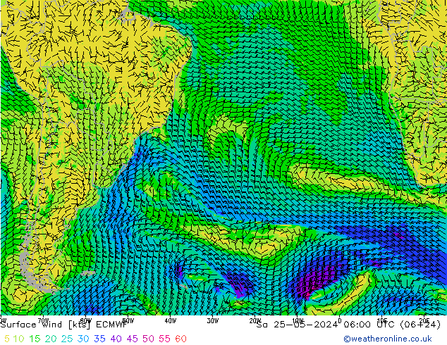 Vento 10 m ECMWF Sáb 25.05.2024 06 UTC