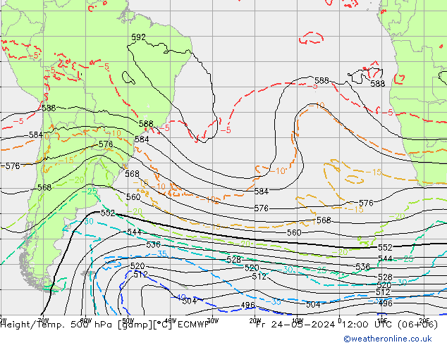 Z500/Rain (+SLP)/Z850 ECMWF Fr 24.05.2024 12 UTC