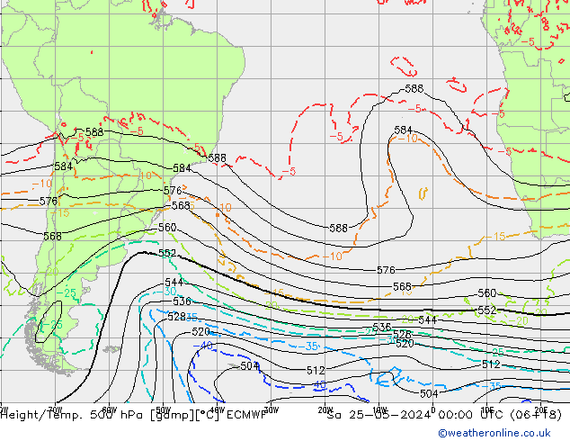 Z500/Rain (+SLP)/Z850 ECMWF Sa 25.05.2024 00 UTC