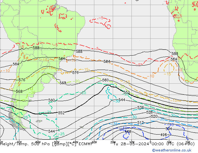 Height/Temp. 500 hPa ECMWF Út 28.05.2024 00 UTC