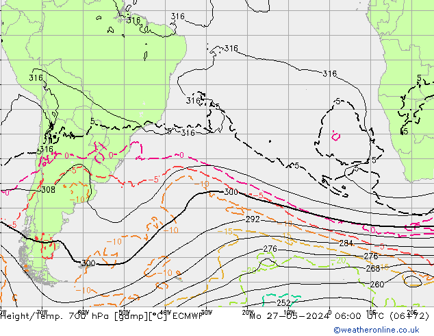 Height/Temp. 700 hPa ECMWF Mo 27.05.2024 06 UTC