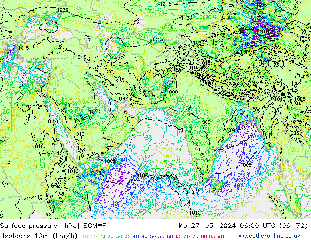 Isotachen (km/h) ECMWF ma 27.05.2024 06 UTC