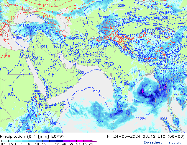 Z500/Rain (+SLP)/Z850 ECMWF Fr 24.05.2024 12 UTC