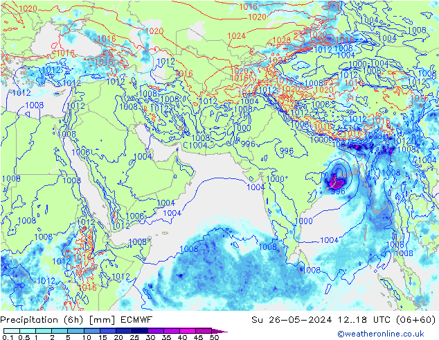 Precipitation (6h) ECMWF Su 26.05.2024 18 UTC