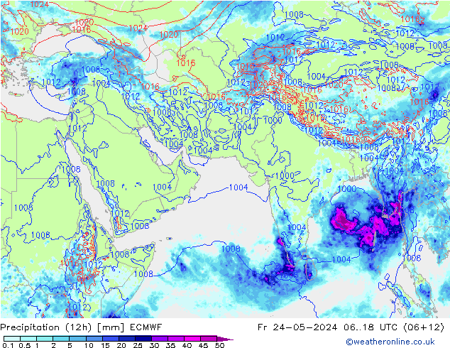 Totale neerslag (12h) ECMWF vr 24.05.2024 18 UTC