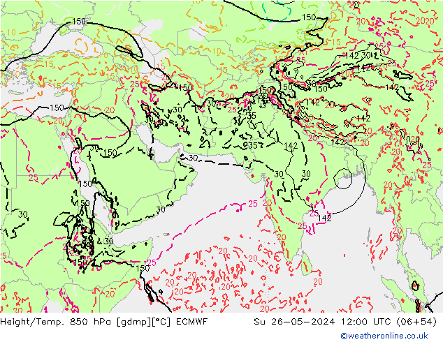 Z500/Yağmur (+YB)/Z850 ECMWF Paz 26.05.2024 12 UTC