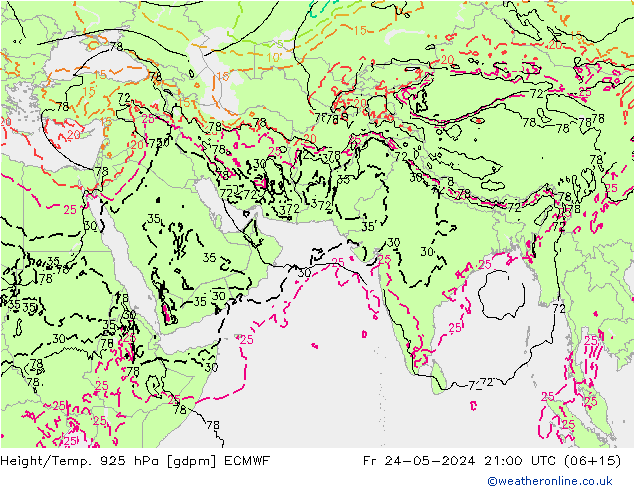 Height/Temp. 925 hPa ECMWF Fr 24.05.2024 21 UTC