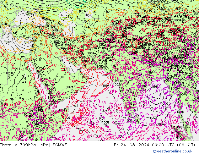 Theta-e 700hPa ECMWF vr 24.05.2024 09 UTC