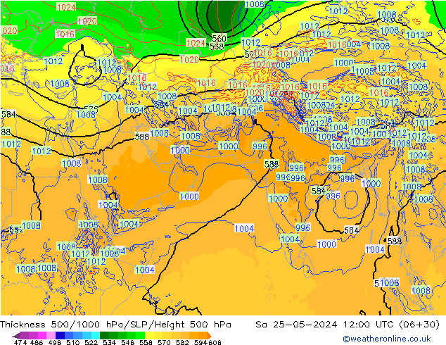 Thck 500-1000hPa ECMWF sab 25.05.2024 12 UTC