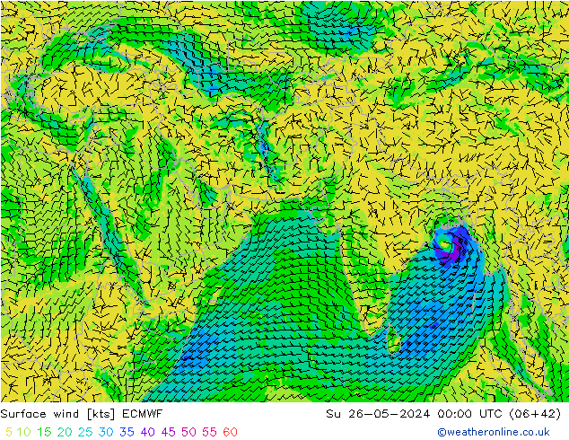 Surface wind ECMWF Ne 26.05.2024 00 UTC