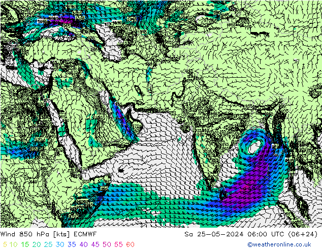 Wind 850 hPa ECMWF Sa 25.05.2024 06 UTC