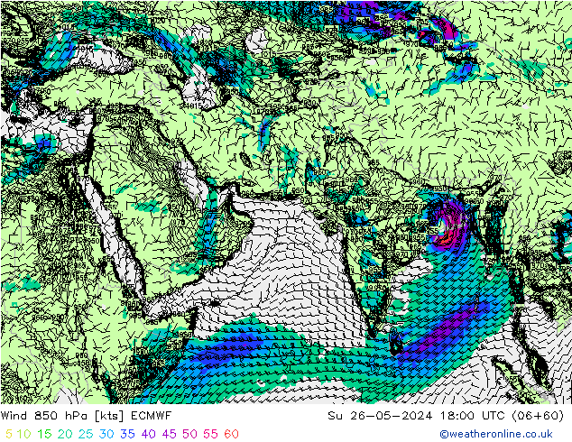 Wind 850 hPa ECMWF Su 26.05.2024 18 UTC