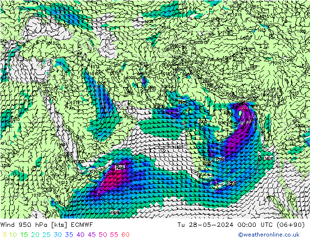 Wind 950 hPa ECMWF di 28.05.2024 00 UTC