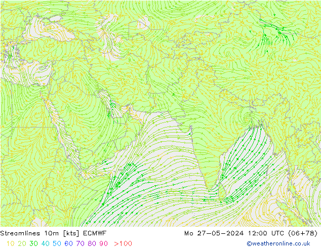 Streamlines 10m ECMWF Mo 27.05.2024 12 UTC