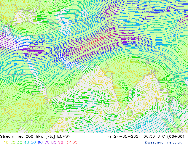 Stromlinien 200 hPa ECMWF Fr 24.05.2024 06 UTC