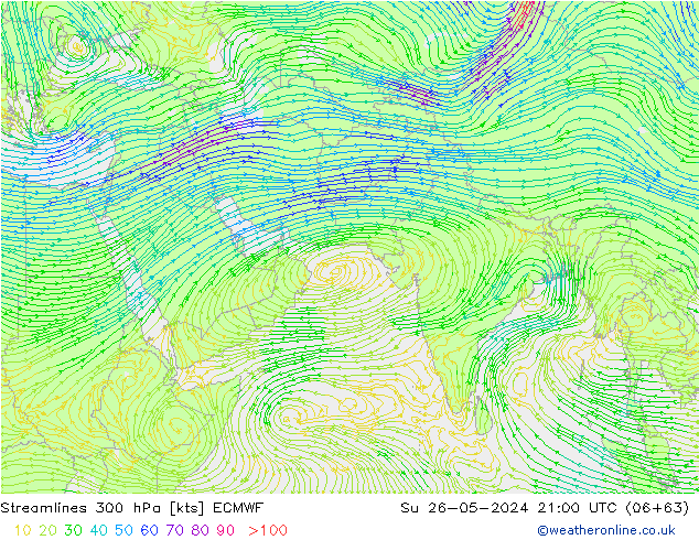 Streamlines 300 hPa ECMWF Ne 26.05.2024 21 UTC