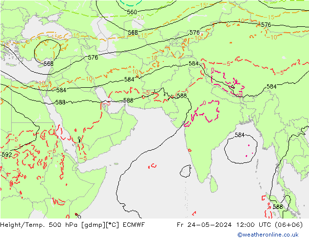 Z500/Rain (+SLP)/Z850 ECMWF Fr 24.05.2024 12 UTC