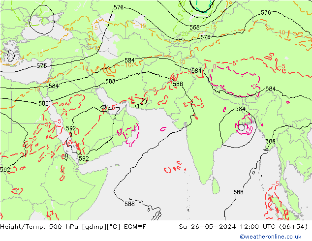 Z500/Yağmur (+YB)/Z850 ECMWF Paz 26.05.2024 12 UTC