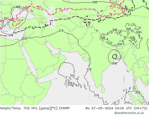 Géop./Temp. 700 hPa ECMWF lun 27.05.2024 06 UTC