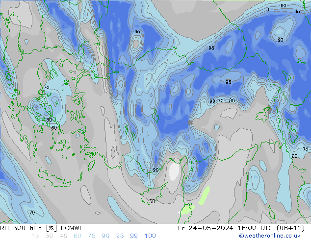 RH 300 гПа ECMWF пт 24.05.2024 18 UTC