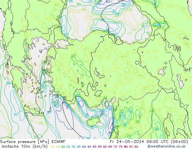 Isotachs (kph) ECMWF ven 24.05.2024 06 UTC