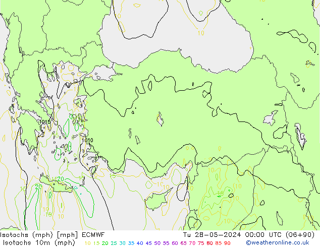 Isotachs (mph) ECMWF Tu 28.05.2024 00 UTC