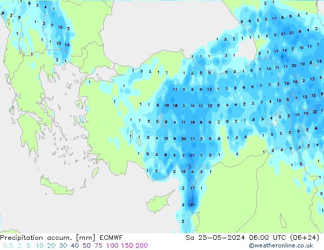 Precipitation accum. ECMWF So 25.05.2024 06 UTC