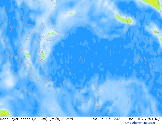 Deep layer shear (0-1km) ECMWF Sáb 25.05.2024 21 UTC