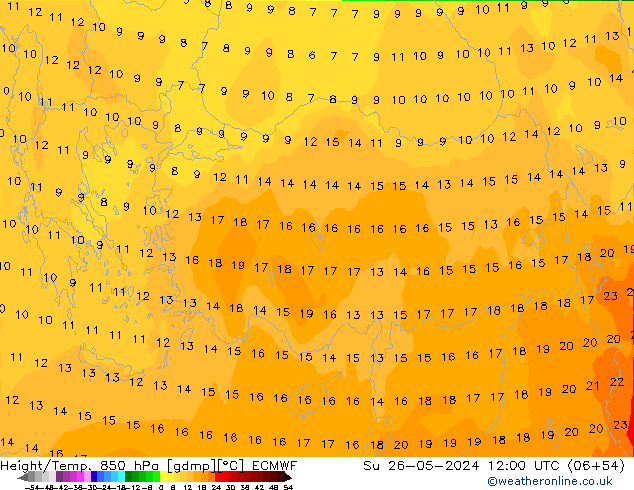 Z500/Rain (+SLP)/Z850 ECMWF Dom 26.05.2024 12 UTC