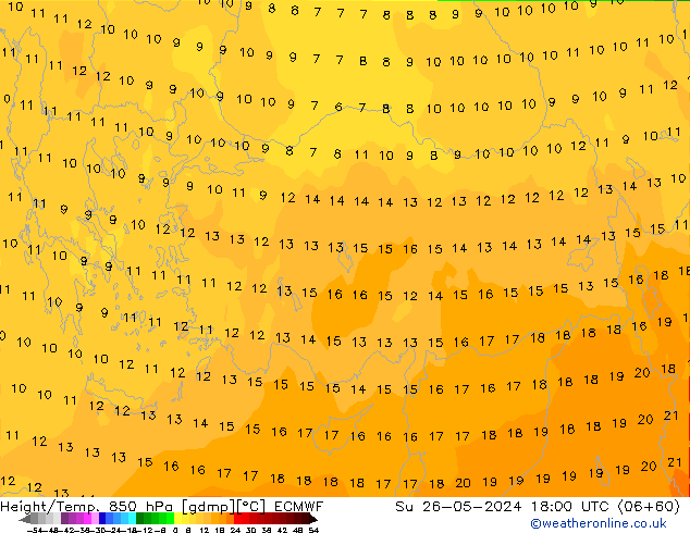 Height/Temp. 850 гПа ECMWF Вс 26.05.2024 18 UTC