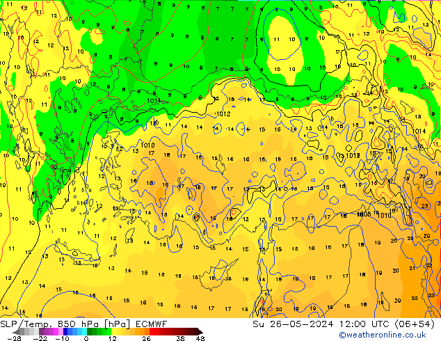 SLP/Temp. 850 hPa ECMWF Dom 26.05.2024 12 UTC