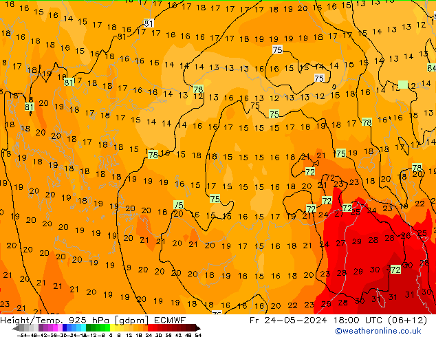 Yükseklik/Sıc. 925 hPa ECMWF Cu 24.05.2024 18 UTC