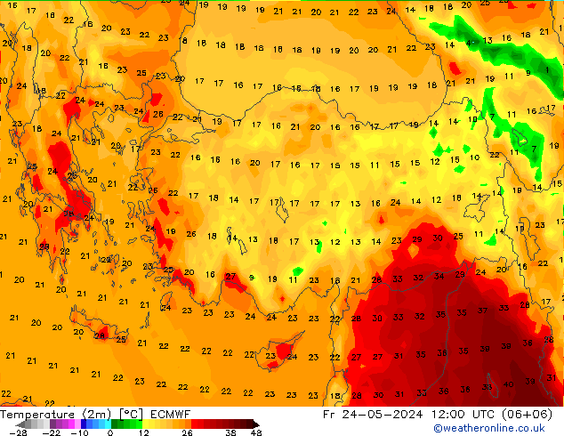 Temperatura (2m) ECMWF ven 24.05.2024 12 UTC