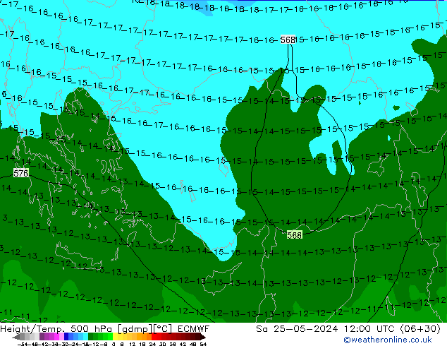 Z500/Rain (+SLP)/Z850 ECMWF Sa 25.05.2024 12 UTC