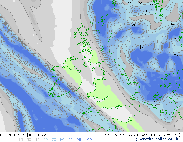 RH 300 hPa ECMWF Sa 25.05.2024 03 UTC