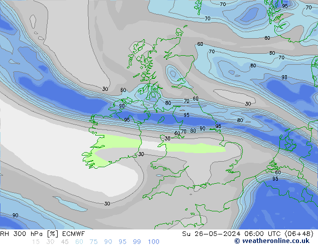 Humidité rel. 300 hPa ECMWF dim 26.05.2024 06 UTC